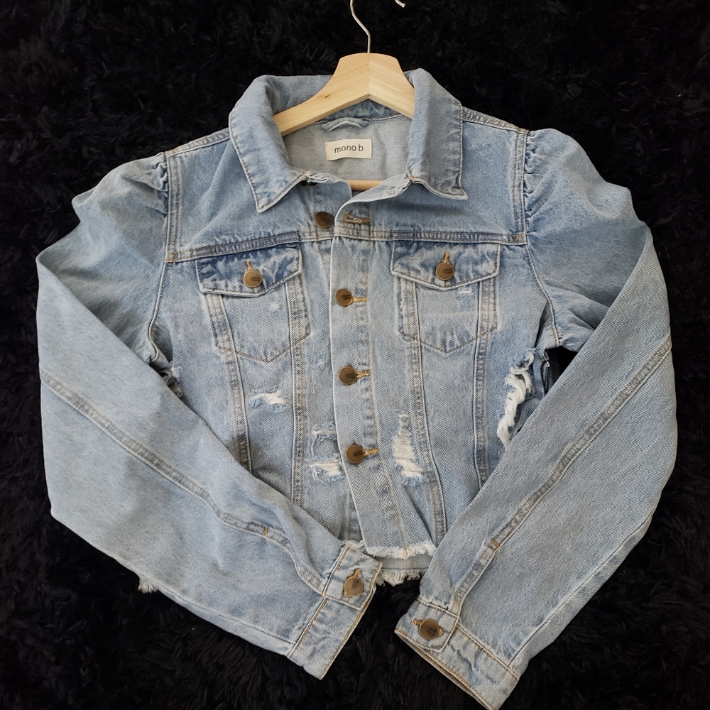 Mono B Puffed Cropped  Denim Jacket - Picture 7 of 12